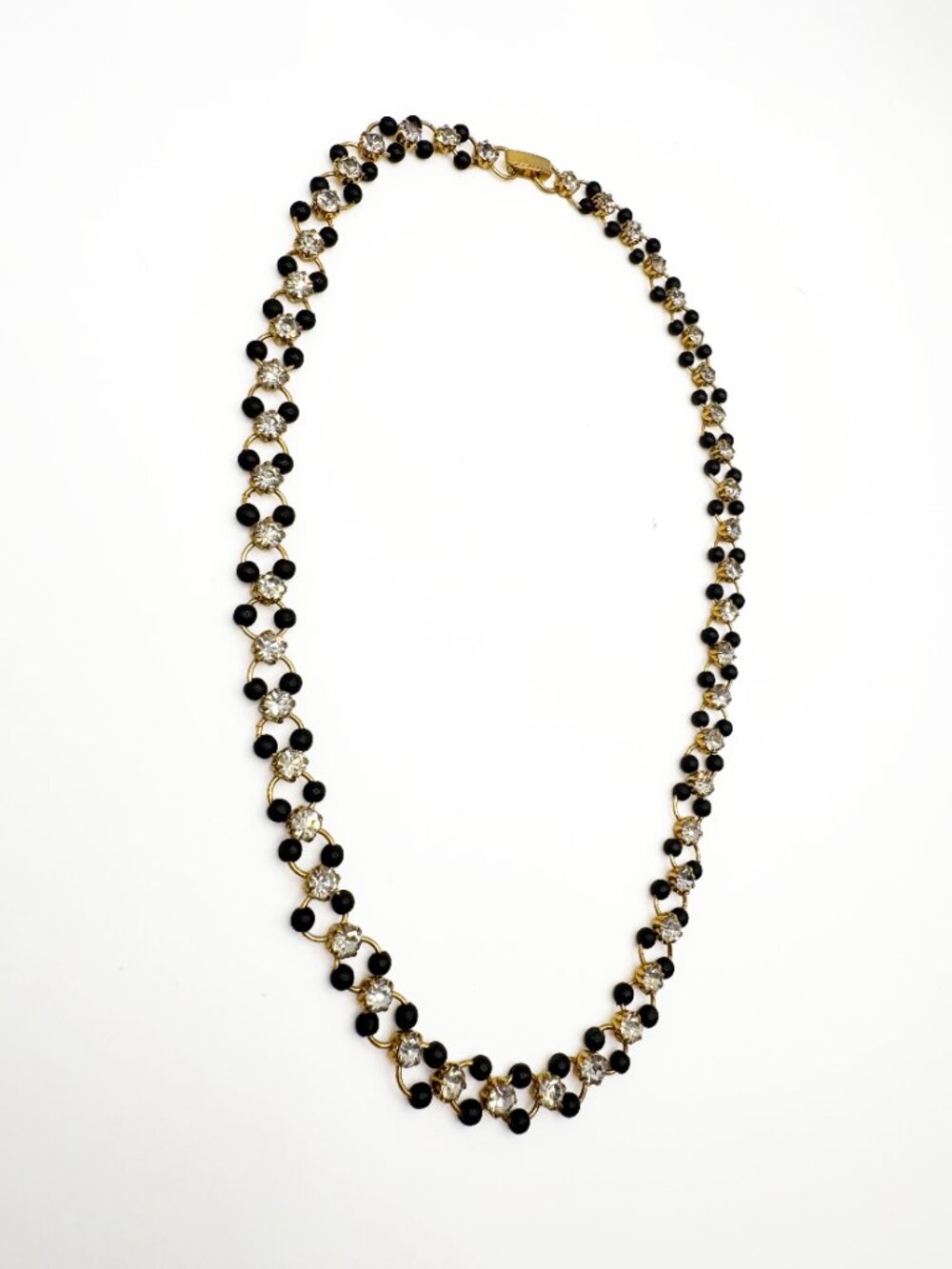 Vintage 1980s Black Bead and Rhinestone Choker Necklace - Picture 3 of 6